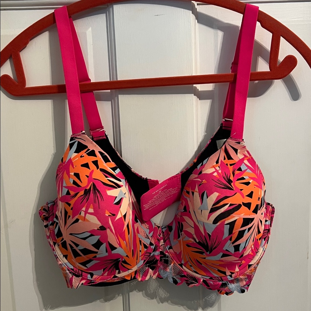 Vibrant Pink Tropical Print Bra